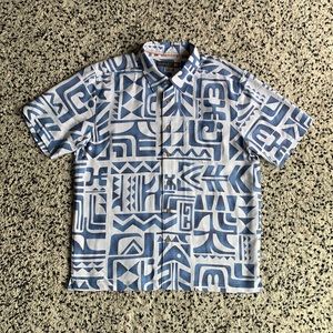 Quiksilver Men’s Short Sleeve Button Down Hawaiian Style Blue White Shirt Large